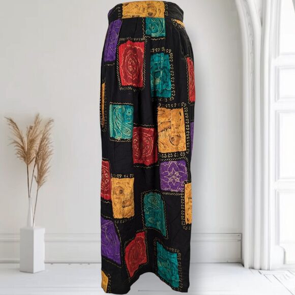 Vintage 90s Rayon Bandana Maxi Skirt Size 3X Colorful Western Pull On Elastic - Picture 1 of 10